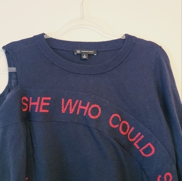 INC International Concepts | Women's Navy Cold Shoulder Sweater (Size Medium) - Picture 4 of 15
